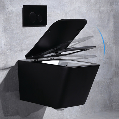 De nouveau au mur d'une seule pièce Hung Toilet Tankless Black Square de cuvette des toilettes de mur